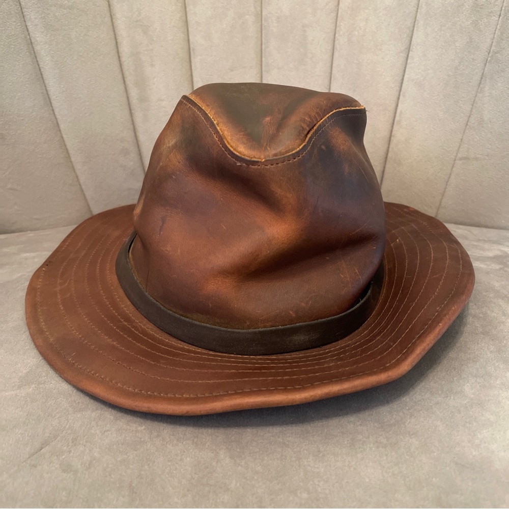 ✅ Henschel Hat Co 100% Leather Brown Western Cowboy Style XL